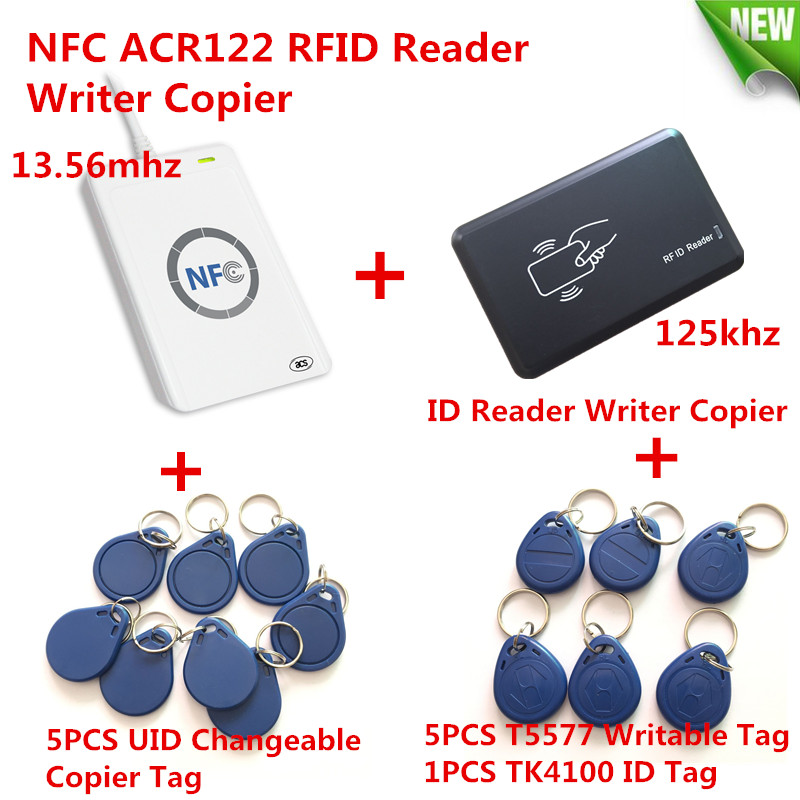NFC ACR122U HF RFID Card &125KHZ ID Reader Writer Duplicate Crack clone S50 M1 UID Changable EM4100 T5577 RFID Card+ Copy Tool